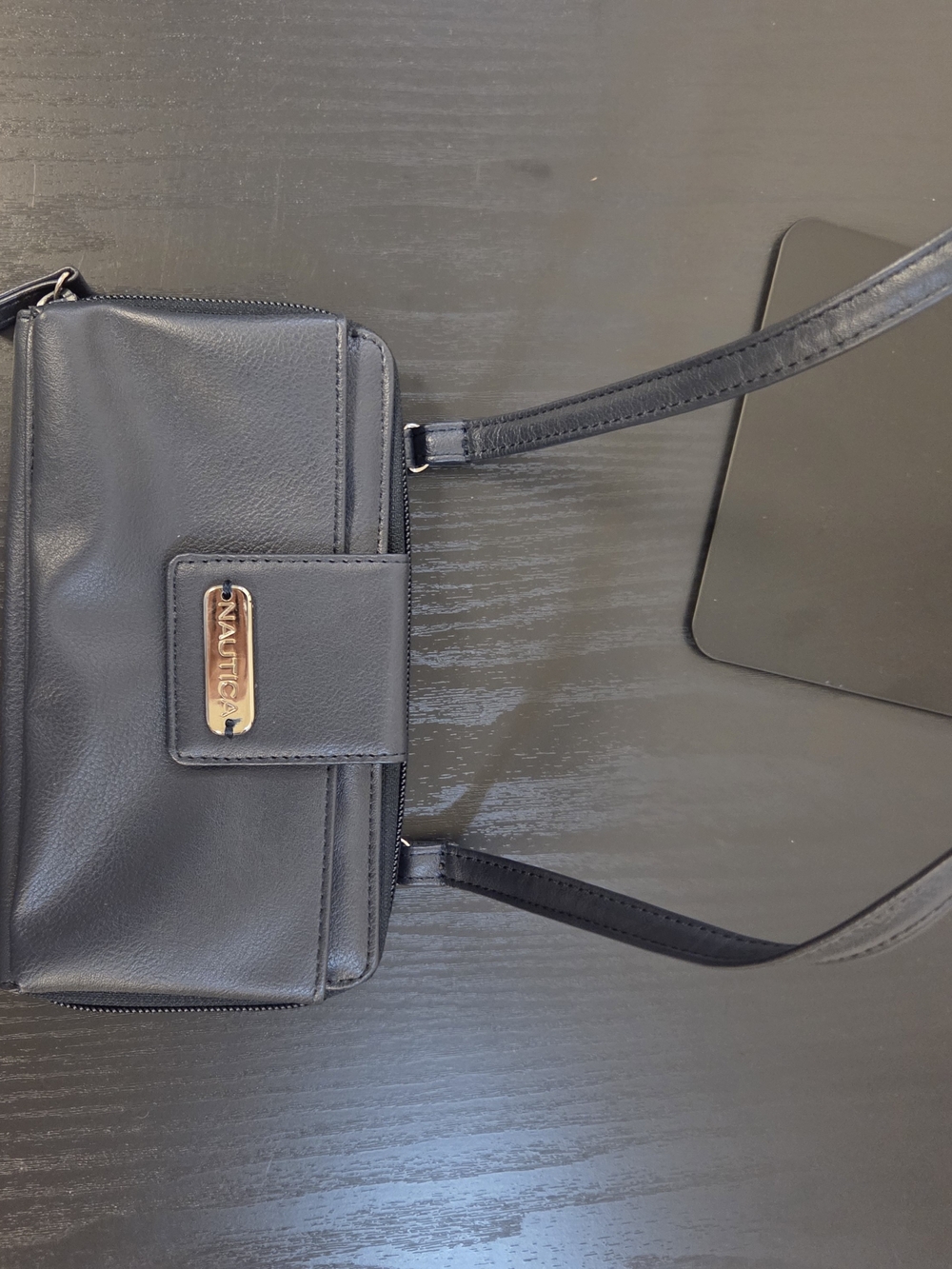 Nautica Black Crossbody with Gold-Tone Logo Plaque